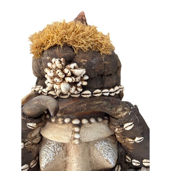 African Tribal Mask With Cowrie Shells Handcrafted Wooden Wall Decor - Picture 10 of 16